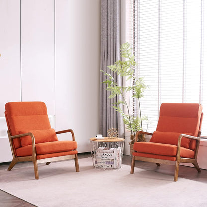 Bonnlo High Back Burnt Orange Accent Chairs Set of 2, Upholstered Mid Century Modern Lounge Chairs Reading Chairs Side Sitting Chair Solid Wood Farmhouse Armchairs for Living Room, Bedroom, Guest Room