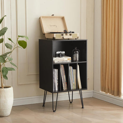 Record Player Stand with Vinyl Storage, Black