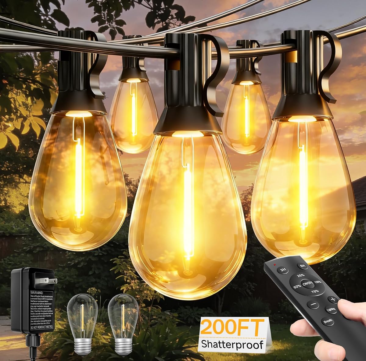 200FT LED Outdoor String Lights with Remote