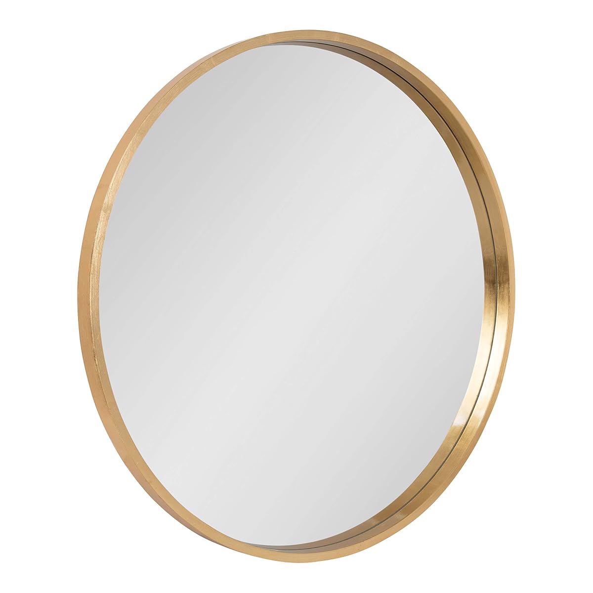 Travis Round Wood Wall Mirror, 31.5" Diameter, Gold, Modern Glam Wall Décor Accent