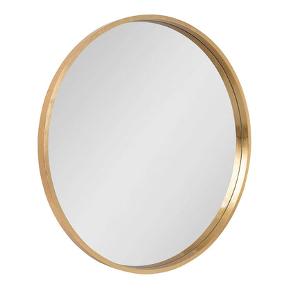 Travis Round Wood Wall Mirror, 31.5" Diameter, Gold, Modern Glam Wall Décor Accent