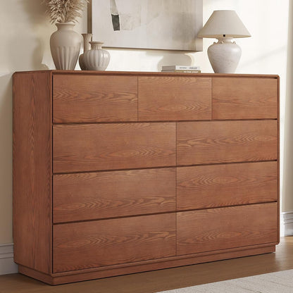 Solid Wood Dresser, 55.1" Wide Mid Century Modern Dresser, Brown