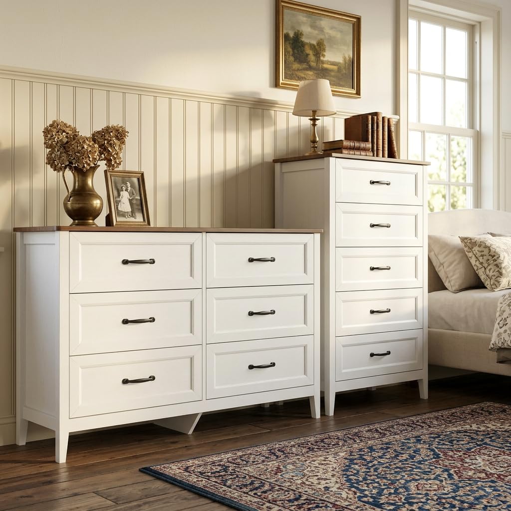 2-Piece Bedroom Furniture Set – Includes 5 Drawer Dresser and 6 Drawer Dresser, Chest of Drawers, Bedroom Set, Grate Gift for Yourself and Your Loved Ones, Ideal for Any Bedroom, Living Room