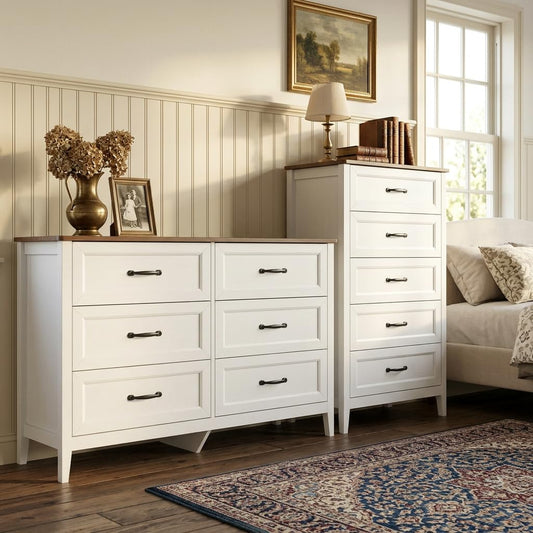 2-Piece Bedroom Furniture Set – Includes 5 Drawer Dresser and 6 Drawer Dresser, Chest of Drawers, Bedroom Set, Grate Gift for Yourself and Your Loved Ones, Ideal for Any Bedroom, Living Room