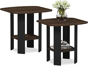 Simple Design Side Table Set of 2, 2-Tier Modern End Table with Soft Edges, Open Shelves Night Stand, Bedside Table, for Living Room, Bedroom, Columbia Walnut