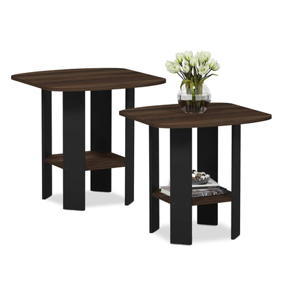 Simple Design Side Table Set of 2, 2-Tier Modern End Table with Soft Edges, Open Shelves Night Stand, Bedside Table, for Living Room, Bedroom, Columbia Walnut