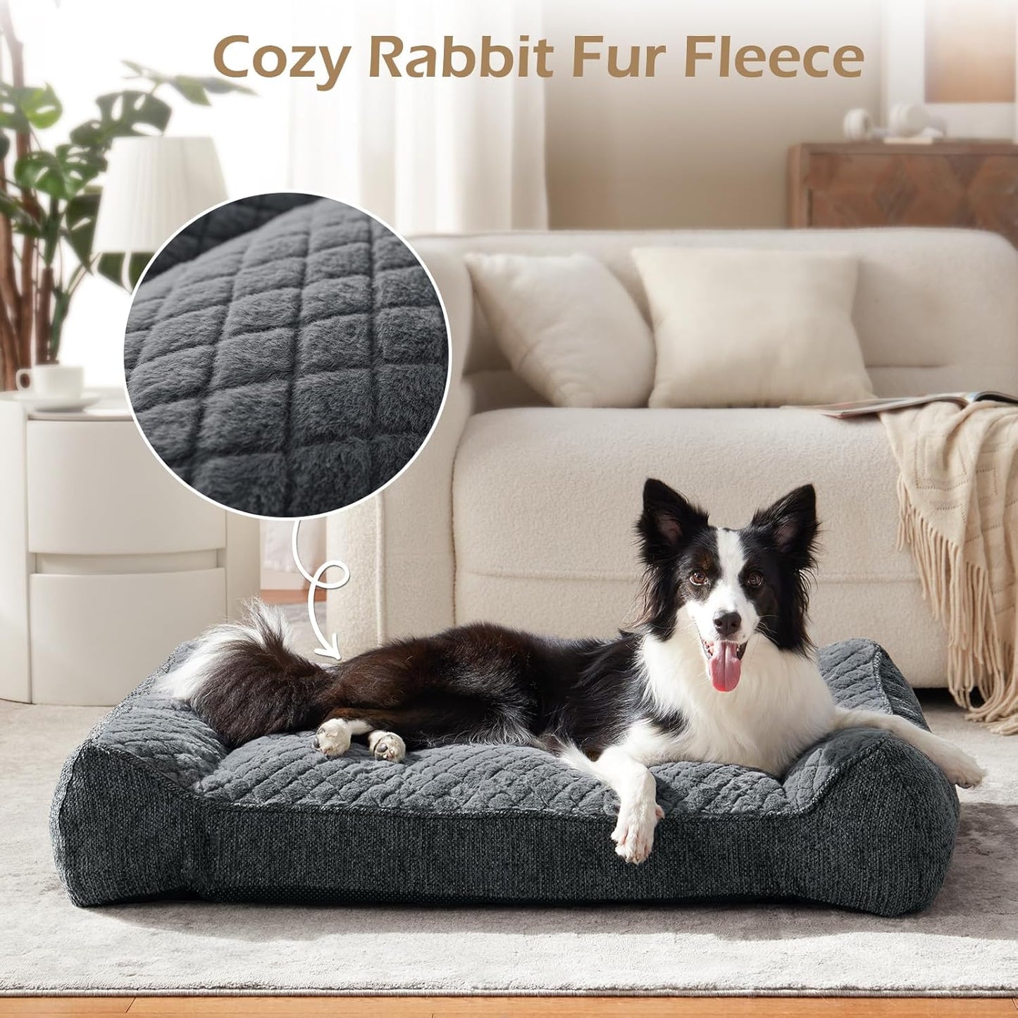XL Orthopedic Dog Beds Large Sized Dog, Extra Thick Supportive Big Dogs Couch Bed with Sides, Ultra Soft Pet Bed Sofa for Large Dogs, Grey, 42''X30''