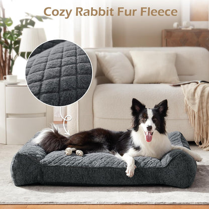 XL Orthopedic Dog Beds Large Sized Dog, Extra Thick Supportive Big Dogs Couch Bed with Sides, Ultra Soft Pet Bed Sofa for Large Dogs, Grey, 42''X30''
