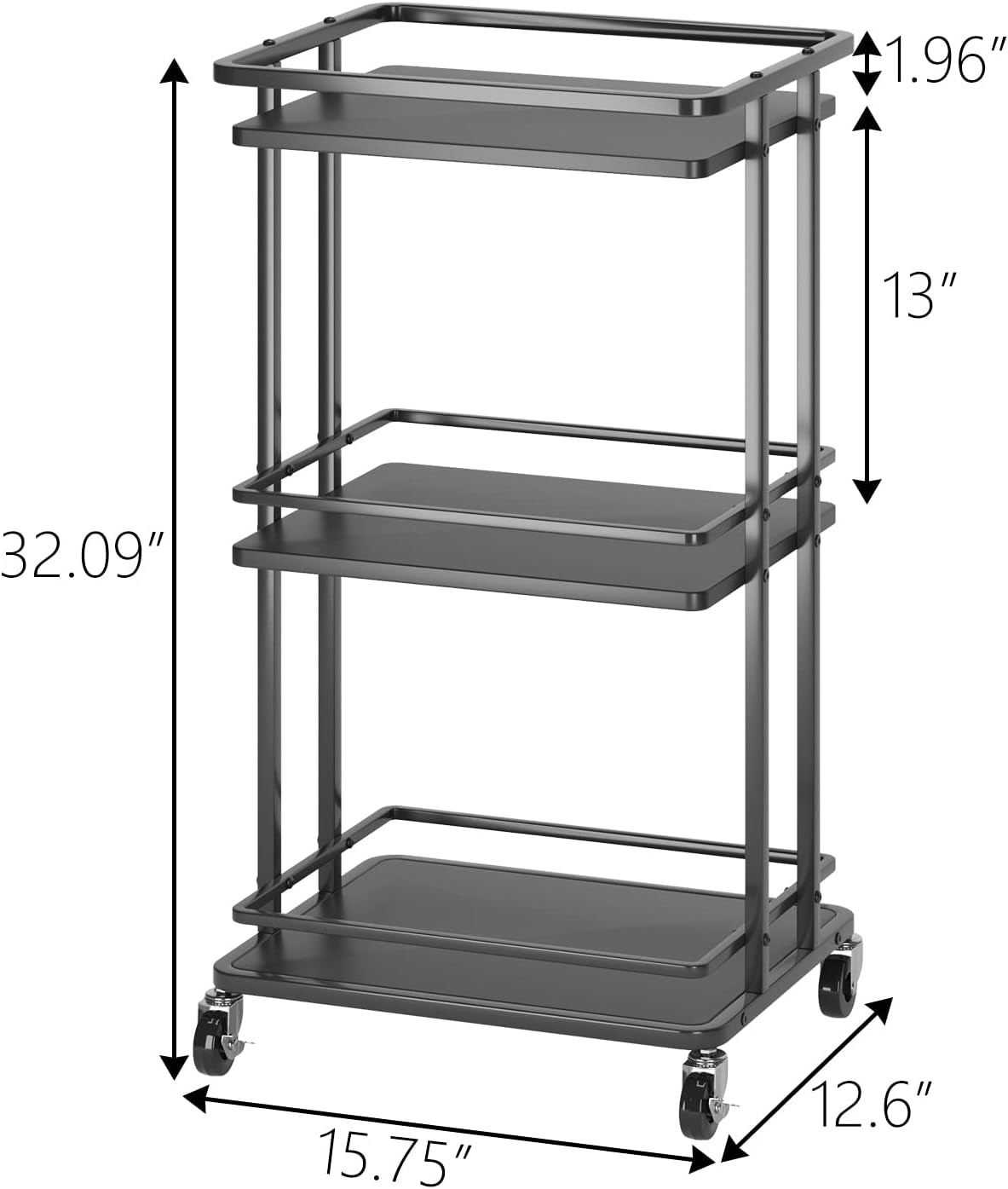 3-Tier Rolling Serving Bar Cart, Wood and Metal Kitchen Island Storage Cart with Wheels, Multifunction Utility Cart Storage Rack for Home, Kitchen, Bar, Dinning Room, Living Room (Black)