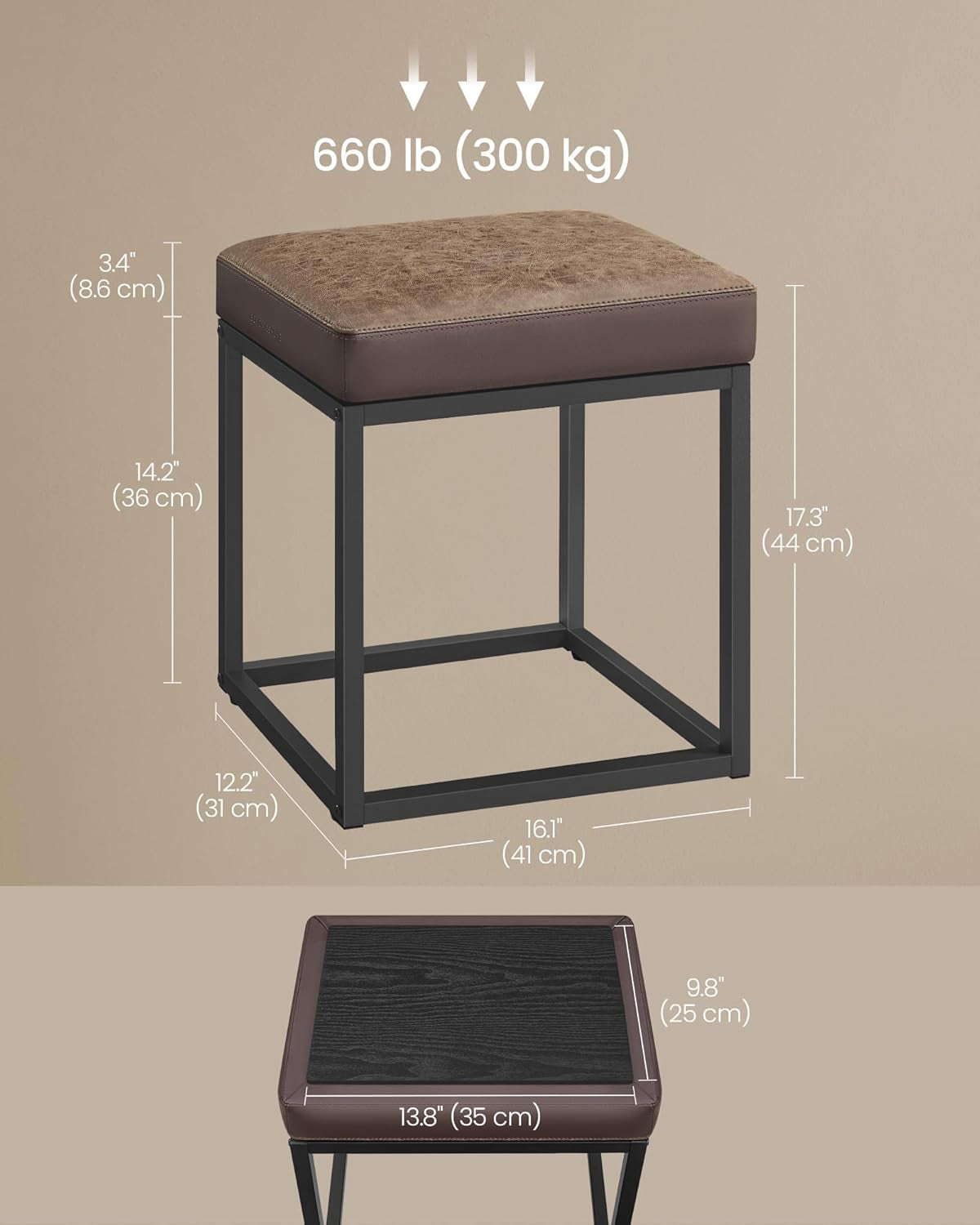 LUIZ Collection - Ottoman Footstool, Rectangle Ottoman, Vanity Chair Stool, Footrest, Reversible Top, Side Table, Max. Load 660 Lb, Bedroom Living Room Entryway, Walnut Brown ULOM079K01