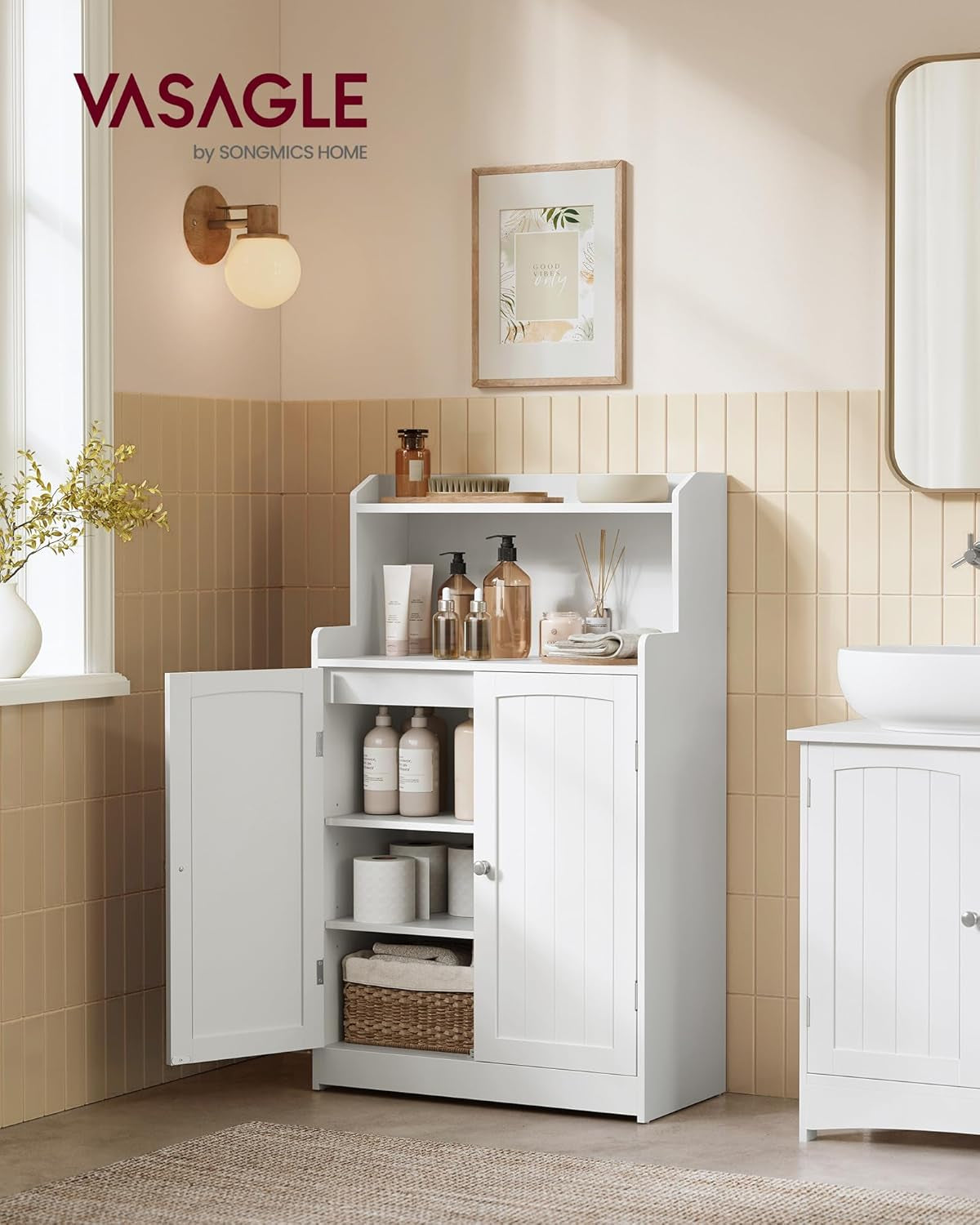 Bathroom Storage Cabinet, Bathroom Floor Cabinet with 2 Doors, 2 Adjustable Shelves, 11.8 X 23.6 X 39.4 Inches, Freestanding, for Dining Room, Kitchen, Living Room, Cloud White UBBC770W01