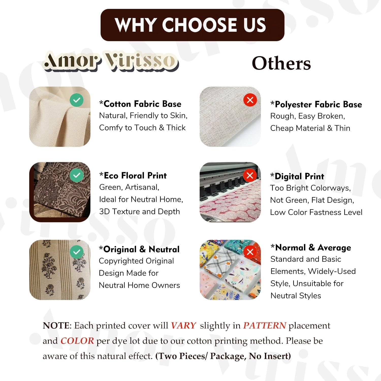 Floral Throw Pillow Covers 18X18 Set of 2 Block Print Pillow Covers Neutral Floral Striped Farmhouse Decorative Pillow Covers for Sofa Couch Bed, Brown