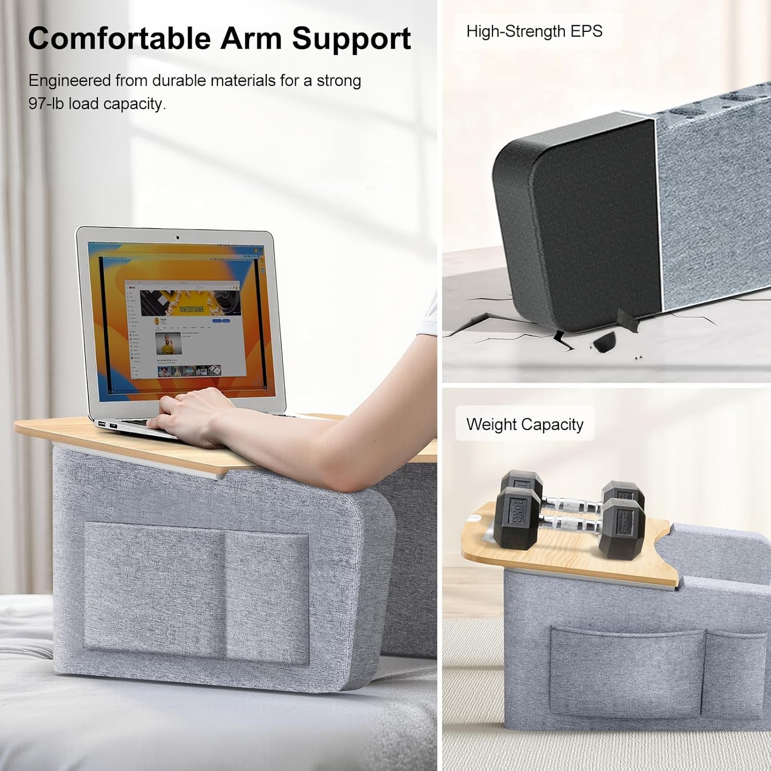 Lap Desk for Adults with Arm Rests,Ergonomic Laptop Pillow Stand for Bed,Couch,Floor,Large Table for Long Hours Work,Eating,Gaming,Reading and Writing,Lap Laptop Desk for College Dorm Room