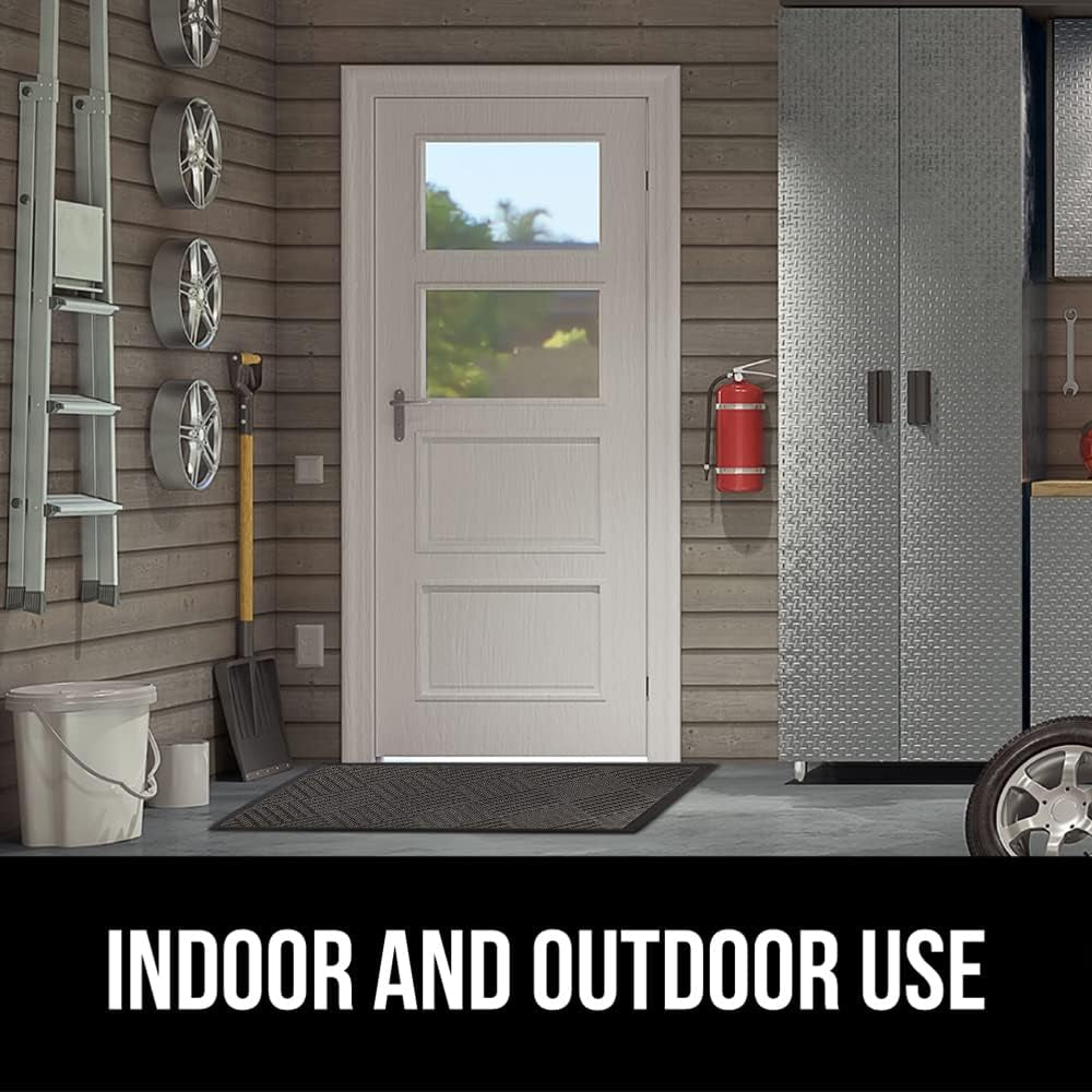 100% Waterproof All-Season Weathermax Doormat US Designed Natural Rubber, Stain and Fade Resistant, Low Profile Indoor Outdoor Door Mats, Easy Clean Patio Mat, 17X29, Gray Diamond