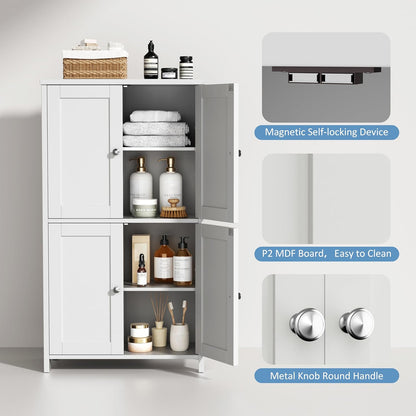Bathroom Storage Cabinet with Doors and Shelves, Floor Cabinets for Washroom Furniture, Laundry Room, Organization with Adjustable Shelf, White