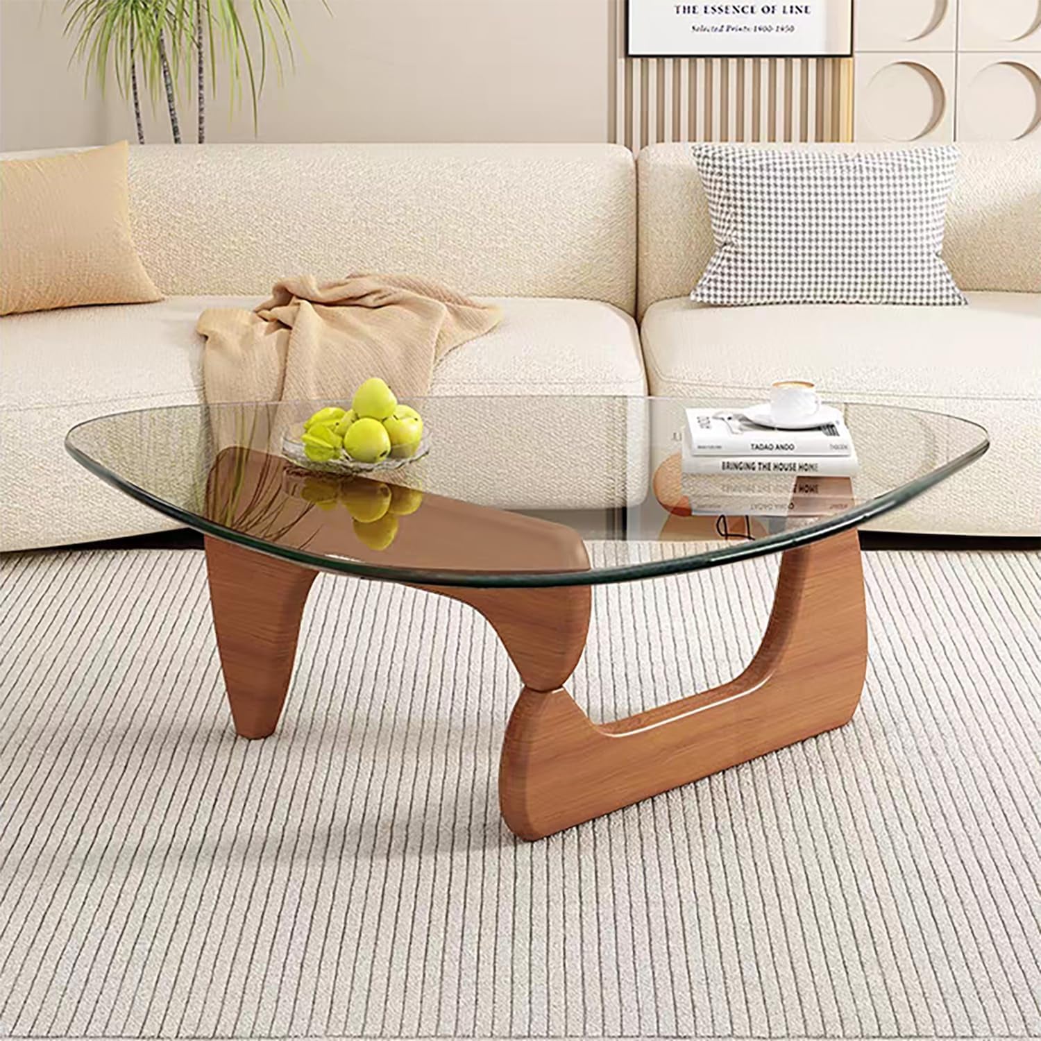 Modern Glass Coffee Table, Mid Century Small Coffee Table, Coffee Table for Living Room,Suitable for Bedroom Living Room Reception Office Tables (Walnut/Transparent, Small)