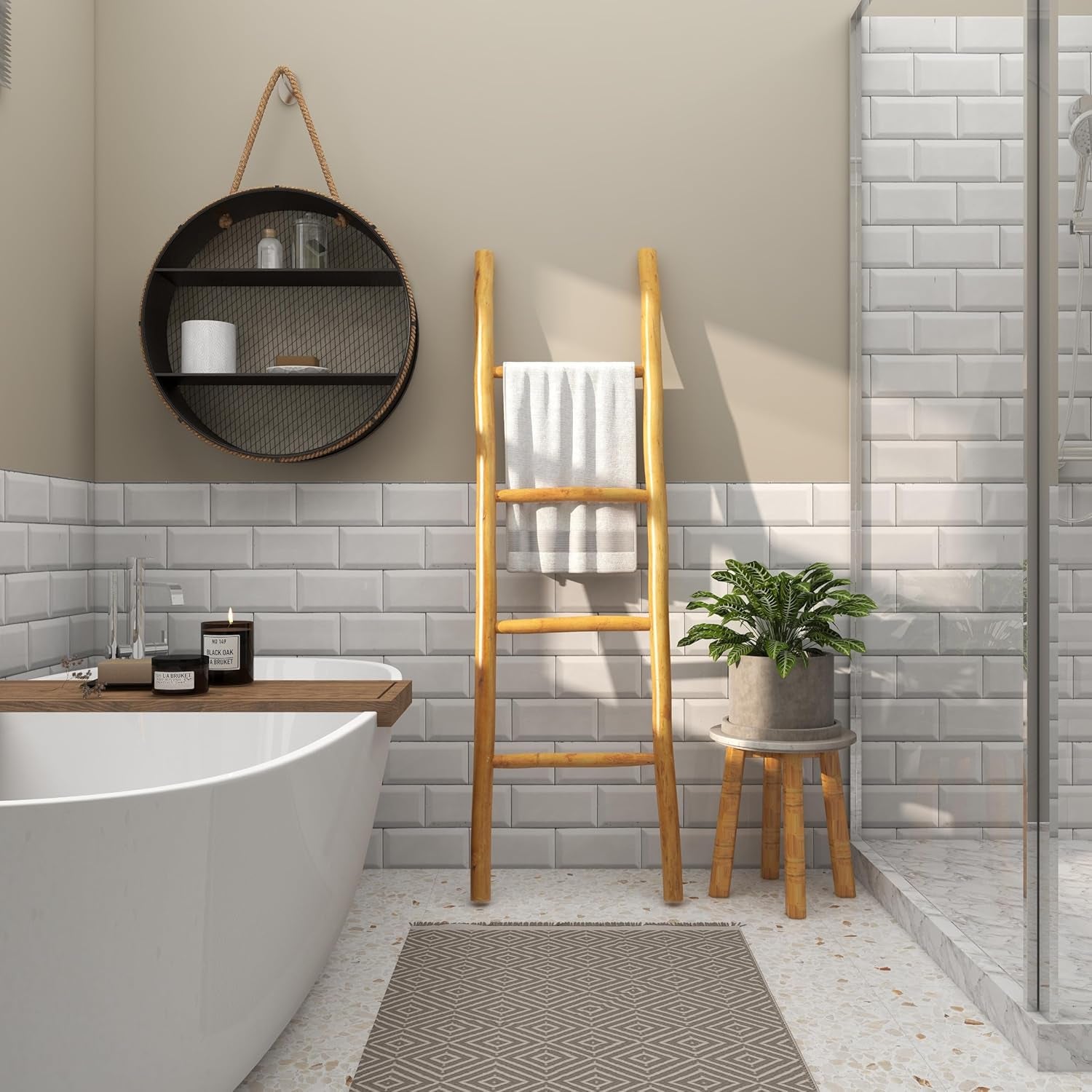 Teak Wood Handmade Ladder 4 Rack, 17' X 2' X 59', Brown