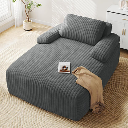 67"L X 48"W Chaise Lounge Chair Indoor, Oversized Corduroy Upholstered Boneless Sofa Bed, Deep-Seat Sleeper Couch, Reading Chair, Cloud Sofa Couch for Living Room, No Assembly Required, Grey