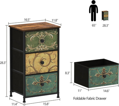 Small Dresser for Bedroom with Retro Flower Narrow Drawers Slim Chest of Drawers Skinny Nightstand Sofa End Table for Living Room Entryway Closet Storage (Multi, 3 Drawers)