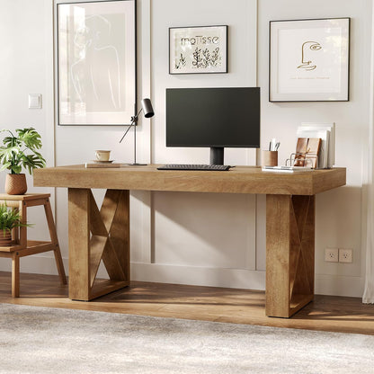 63-Inch Computer Desk, Simple Thick Appearance, Study Gaming Writing Workstation Executive Office Desk for Home, Study Room, Brown
