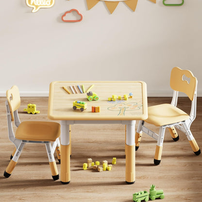 Kids Table and 2 Chairs Set, Height Adjustable Toddler Desk and Chair Set, Graffiti Desktop, Classroom/Daycare/Home, Children Multi-Activity Table for Ages 2-8