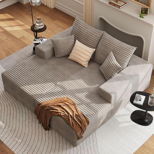 75" Oversized Double Chaise Lounges Indoor, Upholstered Corduroy Oversized Chaise Lounge Chair, Modern Sleeper Loveseat Chair Boneless Cloud Couch for Living Room Bedroom Reading (Camel)