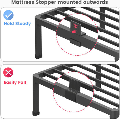 14 Inch Queen Bed Frame, Metal Platform Bed Frame with round Corner Legs, 3500 Lbs Heavy Duty Steel Slats Support, No Box Spring Needed, Noise Free, Easy Assembly, Black