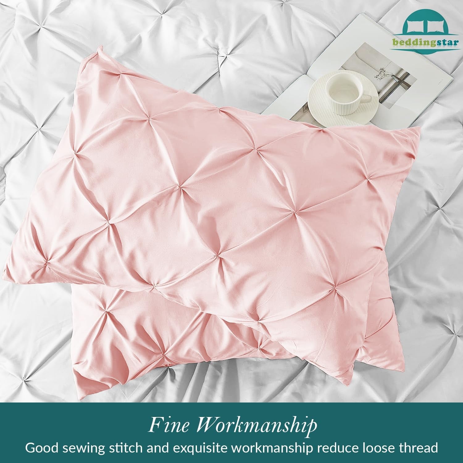 King Pillow Shams Set of 2 Pinch Pleated Blush Pink Pillow Shams King Size 20X36 Pillow Covers 100% Egyptian Cotton 600 TC Soft Skin Friendly Cushion Cover Cases Pinch Decorative Pillow Shams for Bed