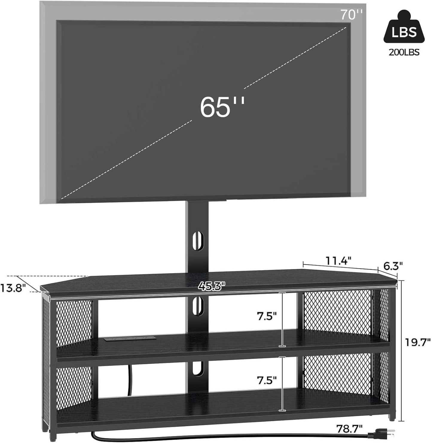 TV Stand with Mount and Power Outlet, Swivel TV Stand with LED Lights for 32/45/55/60/65/70 Inch Tvs, Black Entertainment Center Media Console with Height Adjustable Mount