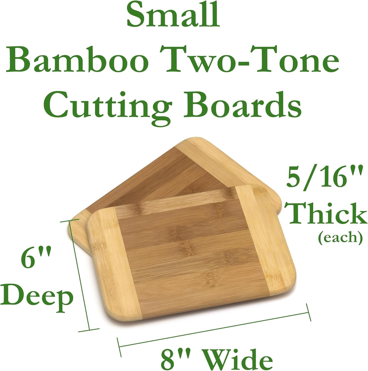 Bamboo Wood Two-Tone Kitchen Cutting and Serving Board, Small, 8" X 6" X 5/16", Set of 2