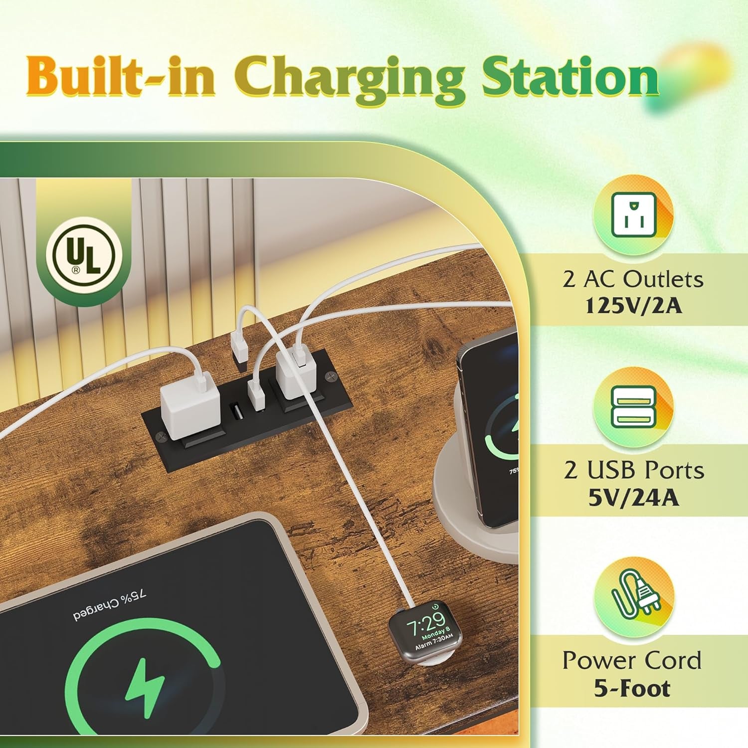 TV Stand for 55, 60, 65 Inch TV, Entertainment Center with LED Lights & Charging Station, TV Media Console Table with 15 Fabric Drawers and Open Shelves for Living Room, Hallway, Rustic Brown