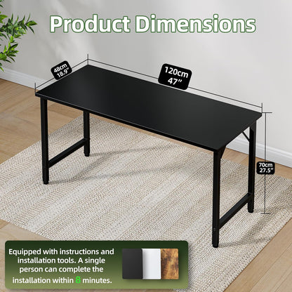 47 Inch Computer Desk, Home Office Desk Study Writing Kid Table, Simple PC Gaming Desk, Adjustable Feet, Black
