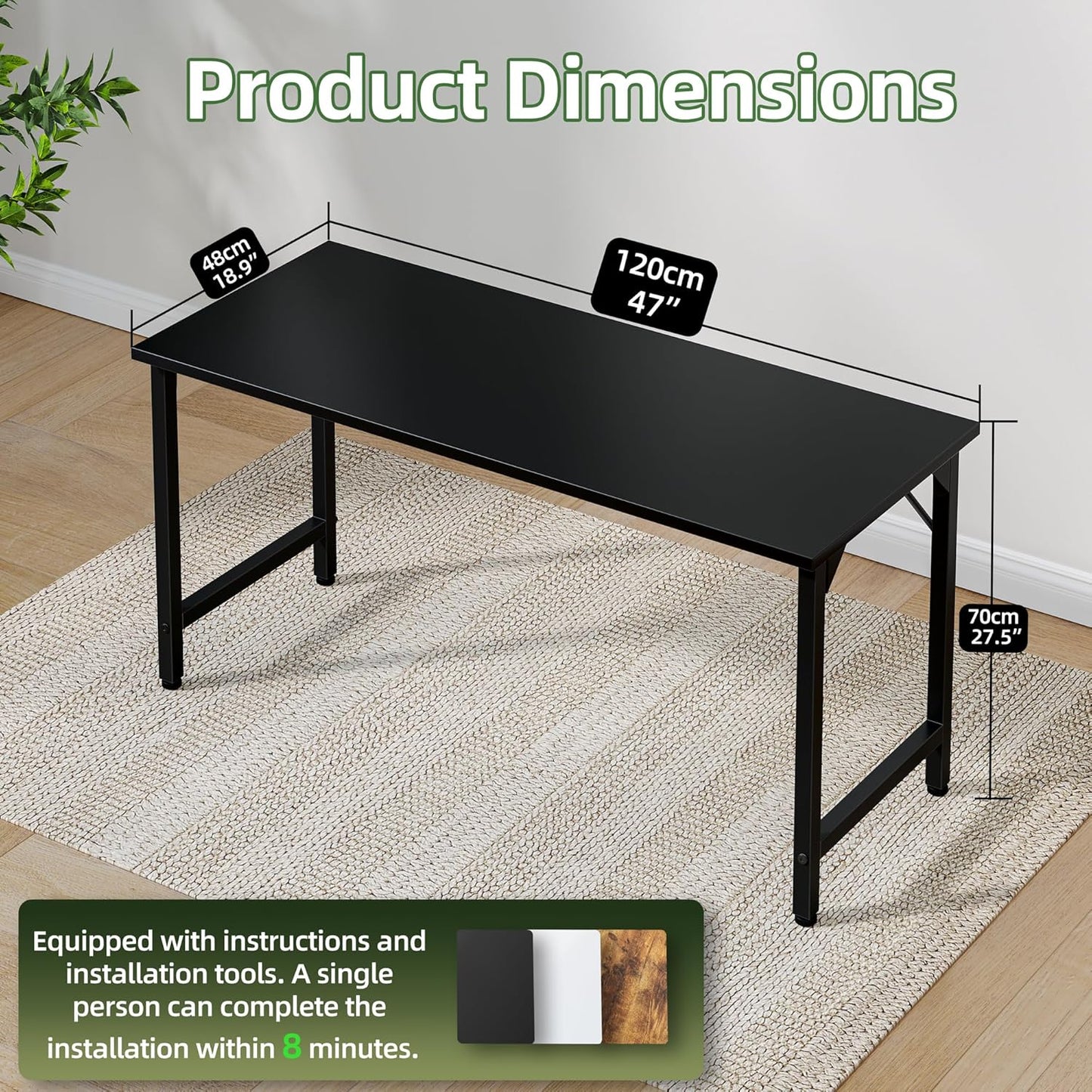 32 Inch Computer Desk, Small Home Office Desk Study Writing Kid Table for Small Spaces, Simple PC Gaming Desk, Adjustable Feet, Black