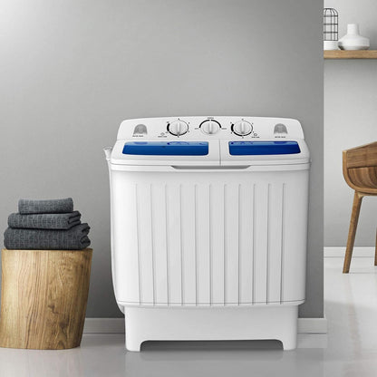 Portable Washing Machine, Twin Tub 20 Lbs Capacity, Compact Laundry Washer(12 Lbs) and Spinner(8 Lbs), Durable Design, Timer Control, Perfect for RV, Apartments and Dorms, Blue+White
