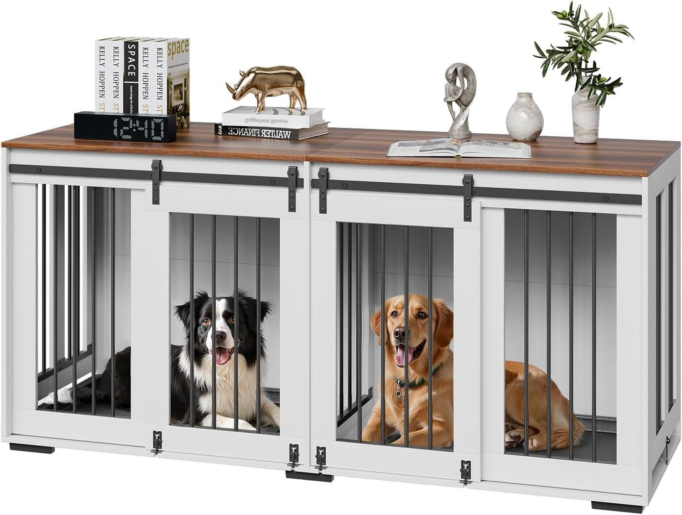 75" Dog Crate Furniture for 2 Dogs,Extra Large Double Dog Crate Furniture Large Breed with Divider & Double Doors,Large Wooden Dog Crate Furniture TV Stand for Medium Large Dogs Brown