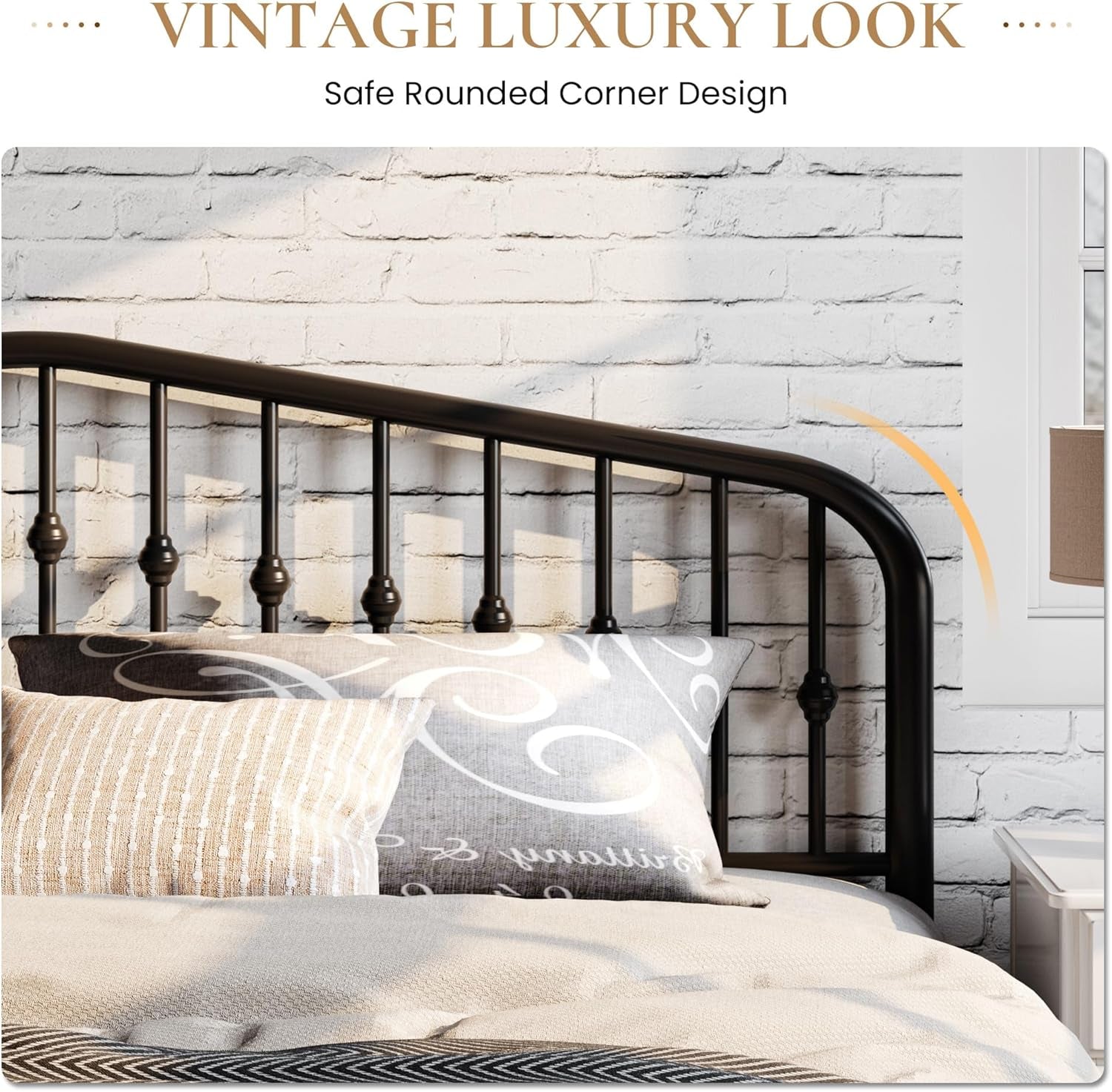 Queen Size Metal Platform Bed Frame with Victorian Style Wrought Iron-Art Headboard/Footboard, No Box Spring Required, Black