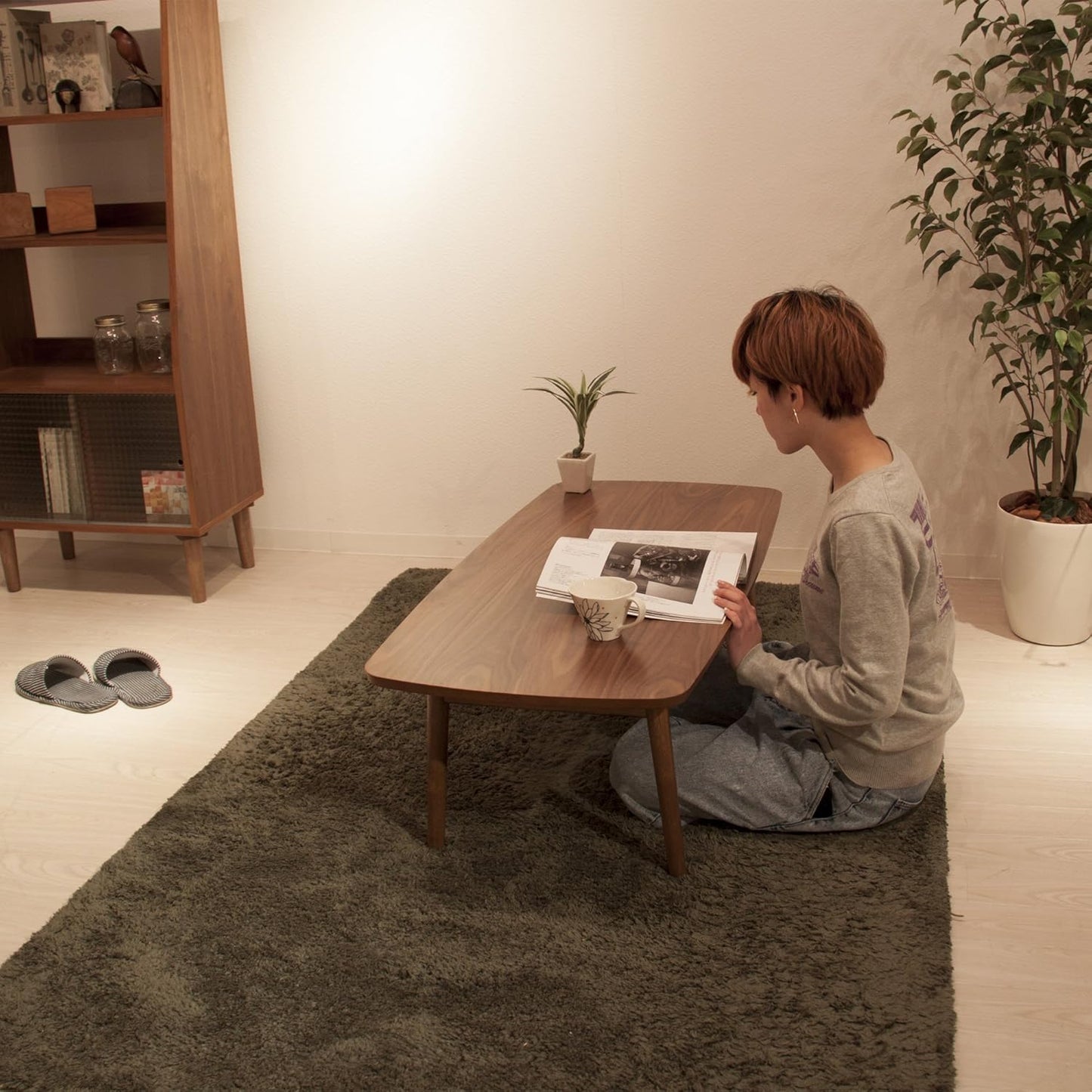 Folding Legs Table W41.3 X D20.5 X H14.0 Inches Natural Walnut and Rubber Wood Material Home and Living Coffee Table Walnut Wood Color TAC-229WAL