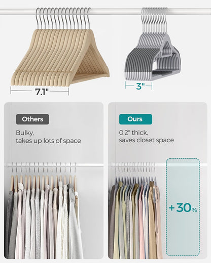 Pack of 30 Coat Hangers, Space-Saving Plastic Clothes Hangers, Non-Slip, 0.2 Inches Slim, 16.5 Inches Wide, 360° Swivel Silver Hook, Light and Dark Gray UCRP20G30