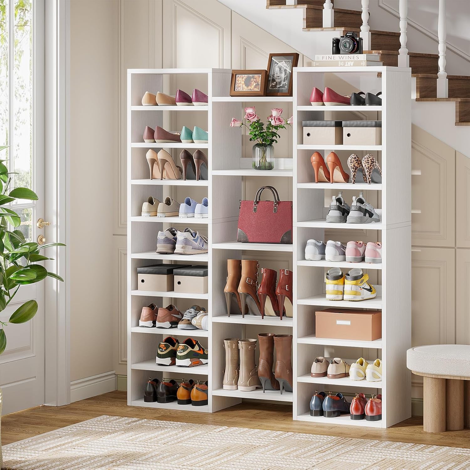 14-Tier Shoe Rack, White Shoe Storage Cabinet with 22 Open Cubbies, 46 Pairs Wide Entryway Shelf for Shoes, Modern Organizer for Closet Living Room Entryway Hallway