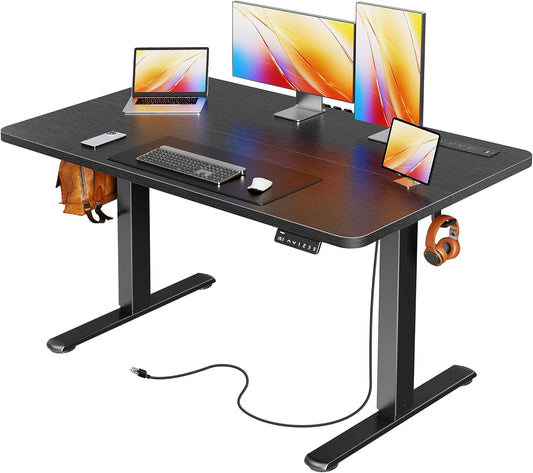 Electric Standing Desk with Power Outlets and USB-C Port, 47 X 24 Inch Height Adjustable Desk, Sit Stand Desk for Home Office, Computer & Gaming Desk with 4 Presets, Stable Steel Frame, Black