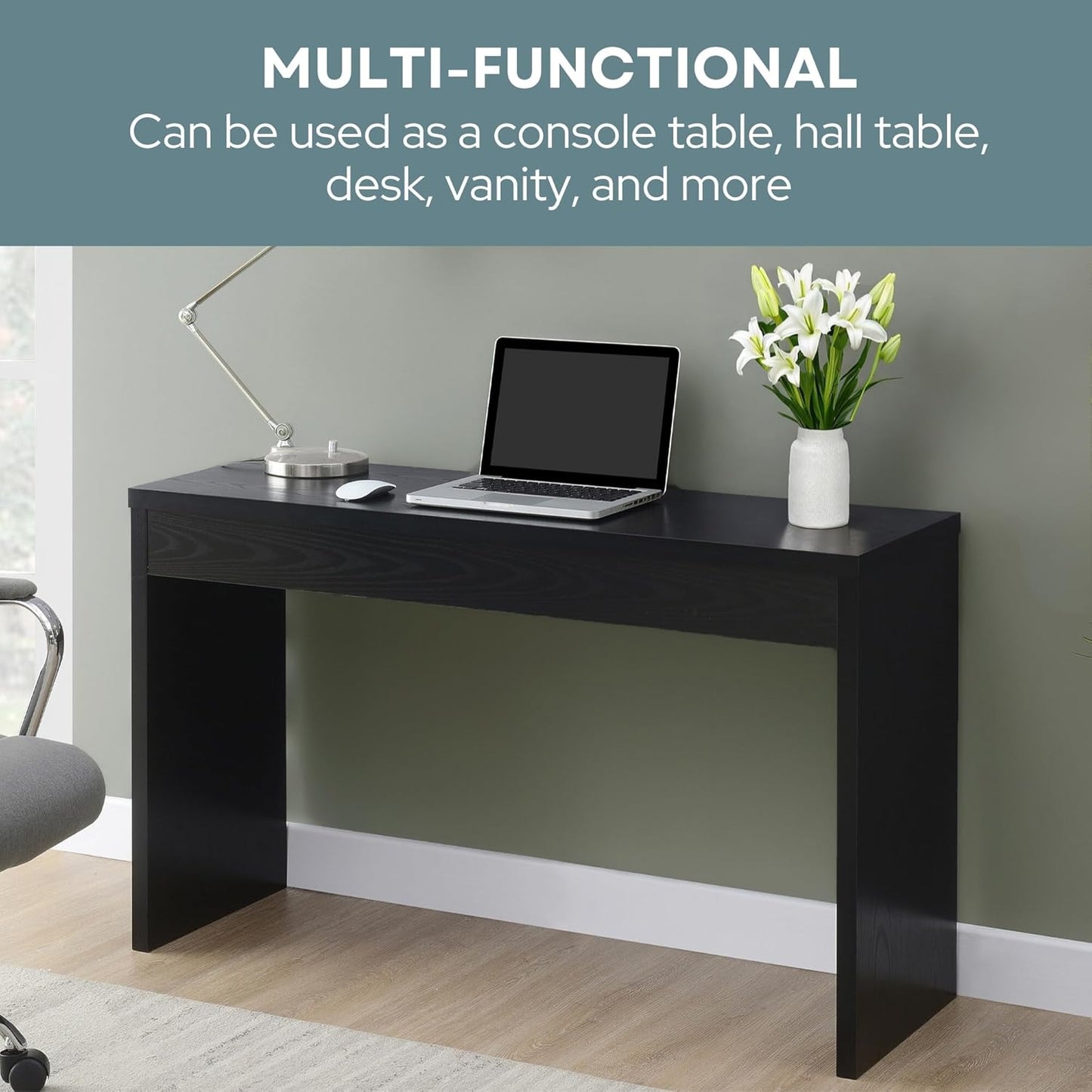 Northfield Hall Console Table 48" - Modern, Minimalist Narrow Sofa Display Accent for Contemporary Living Room, Entryway, or Hallway, Black