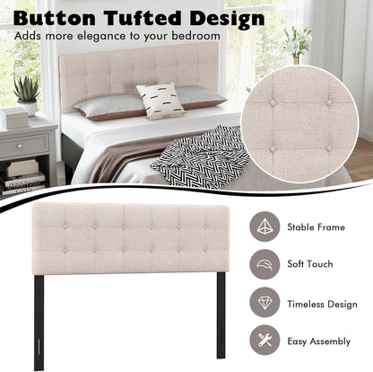 Linen Upholstered Headboard, Adjustable Width Button Tufted Headboard Only with Solid Wood Legs, Attach Frame, Modern Headboards for Queen Full Size Bed, Beige