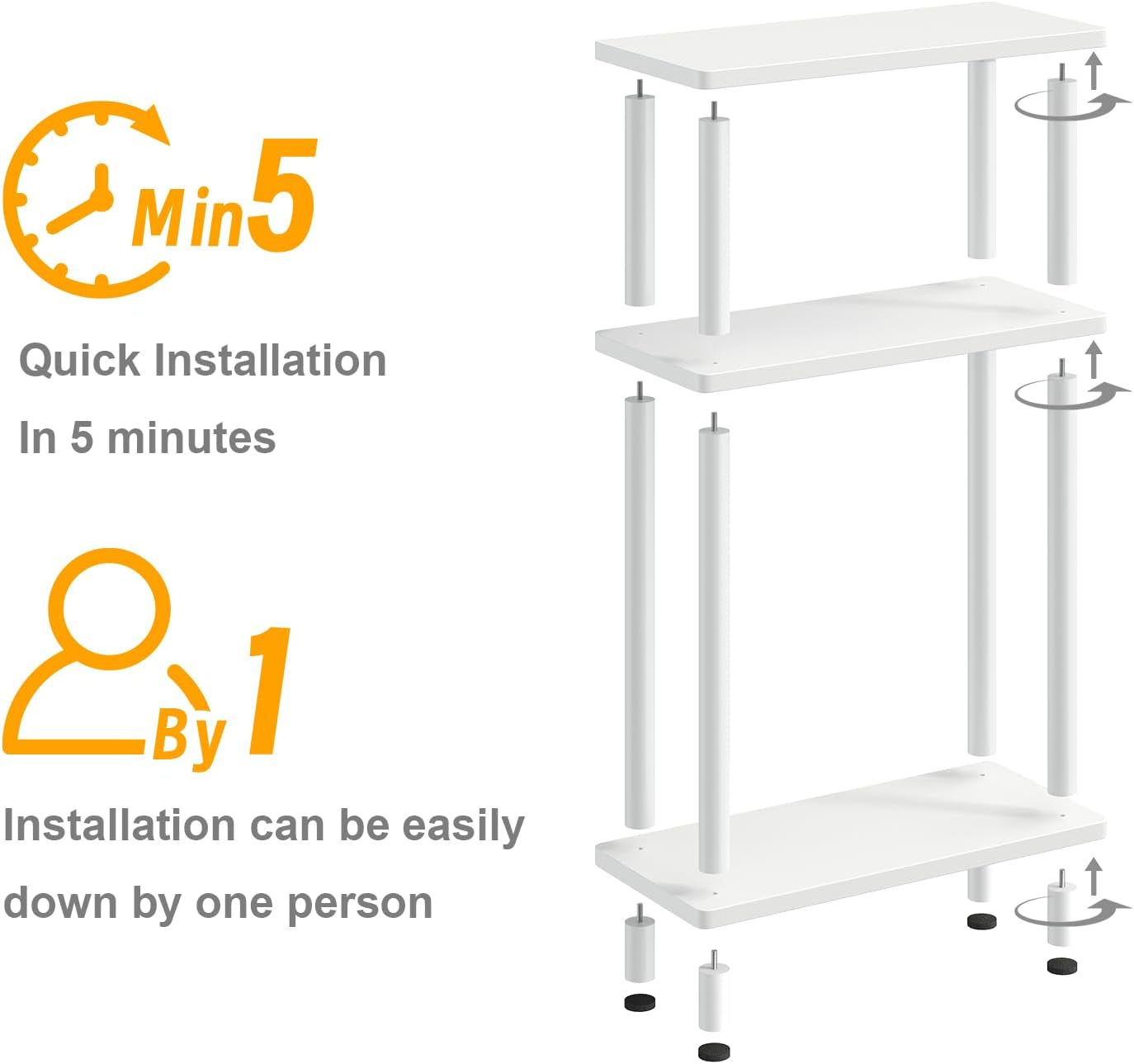 Small Narrow Side Table, 3-Tier Skinny End Table with Storage Shelf, Slim Nightstand Bedside Table for Small Spaces, Living Room, Bderoom, White
