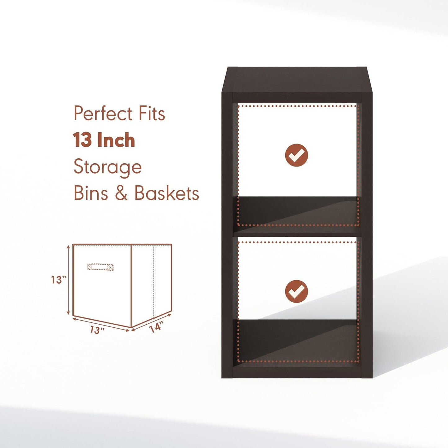 Cubicle Record Player Stand with Vinyl Storage, 2-Cube 1.2 Extra Thick Vinyl Record Storage, Open Back Media Shelf for CD DVD Blueray Game Disc, for Living Room, Home Office, Black Dark Oak
