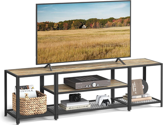Modern TV Stand for Tvs up to 75 Inches, 3-Tier Entertainment Center, Industrial TV Console Table with Open Storage Shelves, for Living Room, Bedroom, Turquoise Brown and Black ULTV098B60