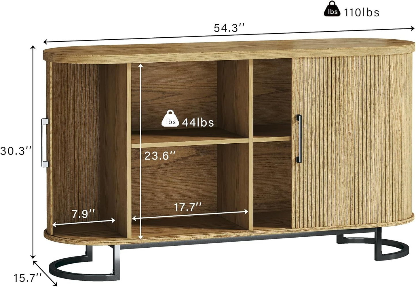 Sideboard Buffet Cabinet with Storage, 54.3" Fluted Tambour, Adjustable Shelves, Mid Century Modern Console for Living Room Kitchen