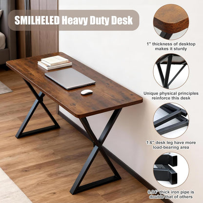 Heavy Duty Office Desk Industrial Grade Computer Desk with 1" Thick Desktop & 1 Mm Reinforced Metal Frame Sturdy Workstation for Home Office Gaming Dorm 47.2" W X 23.7" D X 29" H