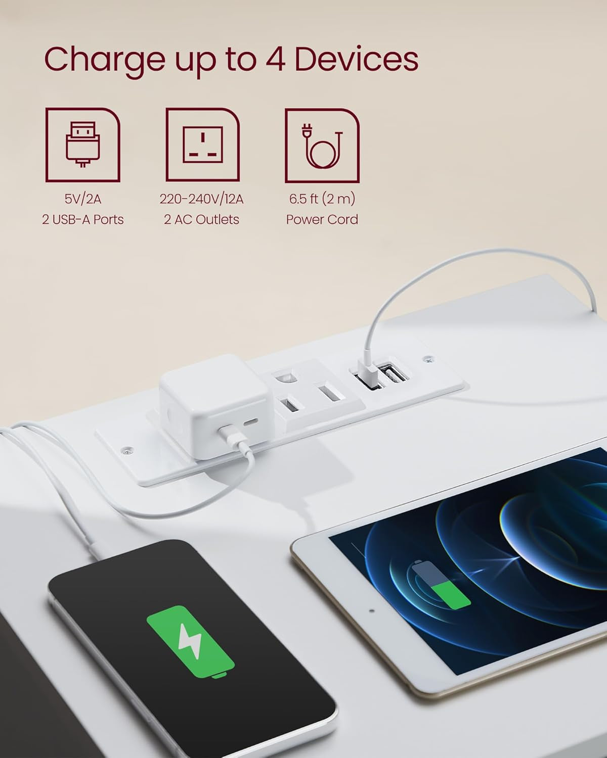Nightstand with Charging Station, 2 AC Outlets and 2 USB Ports, Bedside Table, Side Table with 3 Drawers, Modern Style, 13.8 X 15.7 X 23.2 Inches, Cloud White ULET631W16