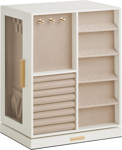 Jewelry Box 360° Rotating, Jewelry Storage Case with 5 Drawers, Jewelry Organizer, Glass Window, Spacious, Vertical Jewelry Storage, Open Design, Great Gift, Cloud White UJBC170W01