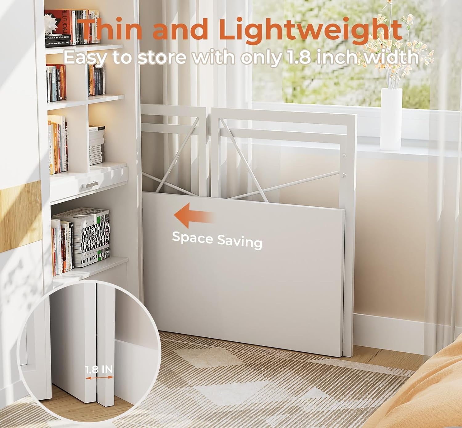 Folding Desk 31.5 Inch Foldable Small Portable Computer Desks, Spaces Saving Writing Sturdy Table for Bedroom, Home Office, Dorm, Apartment, Pre Assembled, White